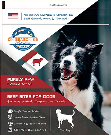 On Season K9 Beef Bites packaging