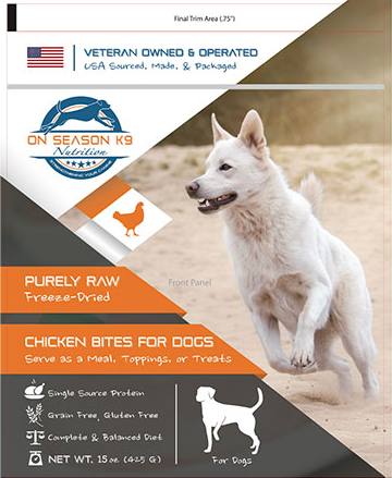On Season K9 Chicken Bites packaging
