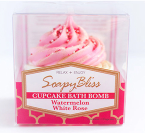 Soapy Bliss Cupcake Theme Bath Bomb Watermelon White Rose flavor