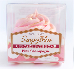 Soapy Bliss Cupcake Theme Bath Bomb Pink Champagne flavor